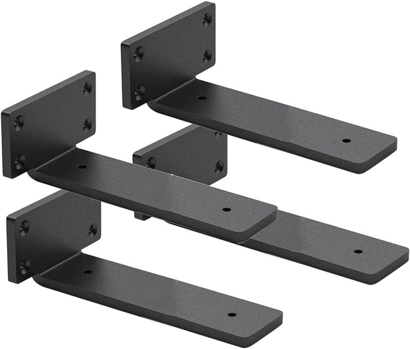 WINKER 4 Pack Shelf Brackets 8 Inch Floating Shelf Bracket 1/5 inch Thick Heavy Duty Hidden Shelf Brackets Iron Metal Brackets for Shelf Support with Screw Included - Image 1